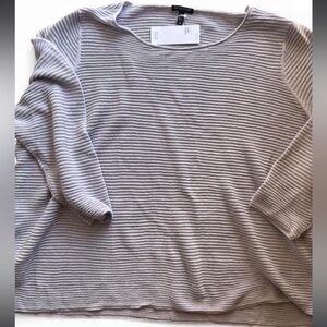 NWT Eileen Fisher woman Organic Linen Cotton Ribbed Box Top 3/4 Sleeve Lilac 3X